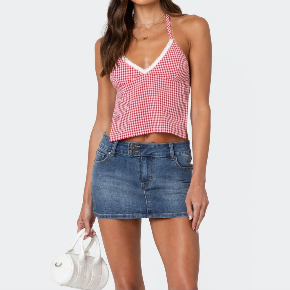Edikted Charmaine Open Back Gingham Top in Red - Picture 4 of 11